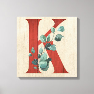 Rustic Wood & Eucalyptus Letter K Canvas Print