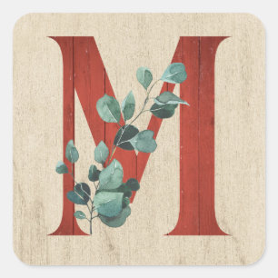 Rustic Wood & Eucalyptus Letter M  Square Sticker