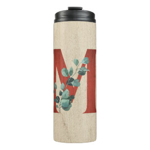 Rustic Wood & Eucalyptus Letter M Thermal Tumbler