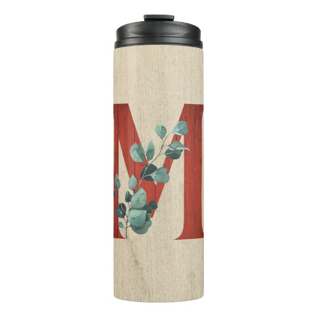 Rustic Wood & Eucalyptus Letter M  Thermal Tumbler (Front)