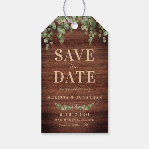 Rustic Wood Eucalyptus Save The Date Gift Tags