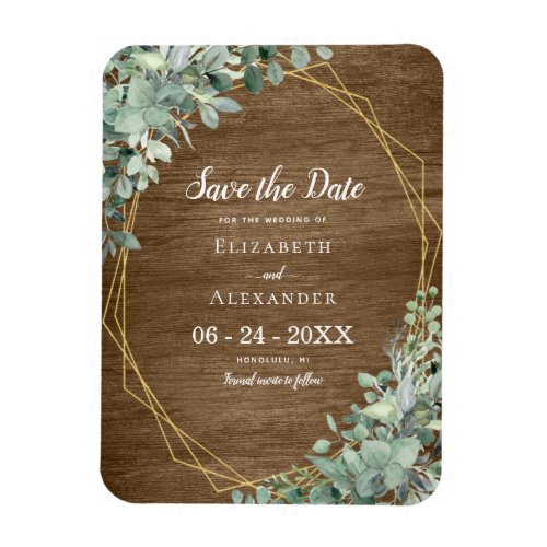 Rustic Wood Eucalyptus Wedding Save the Date Magnet