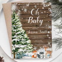 Rustic Wood Evergreen Christmas Baby Shower Invitation