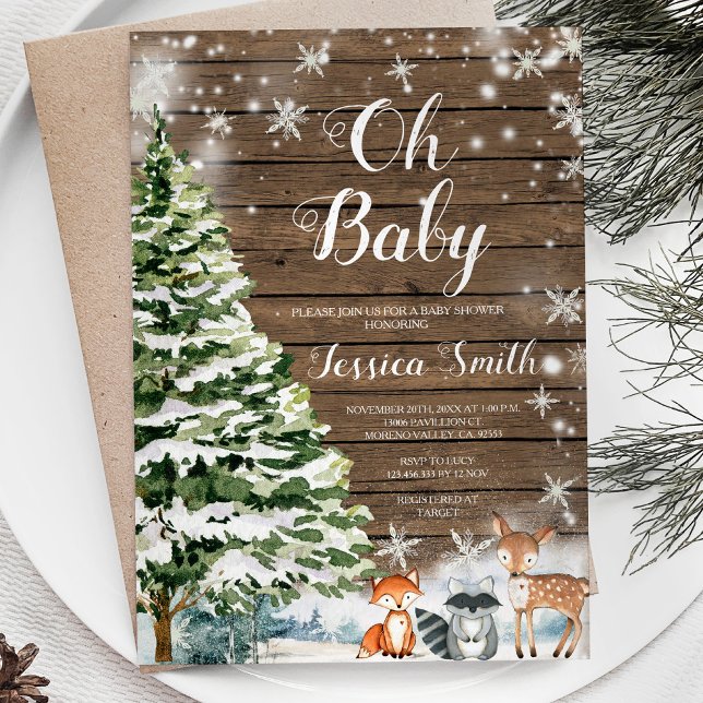 Rustic Wood Evergreen Christmas Baby Shower Invitation (Creator Uploaded)