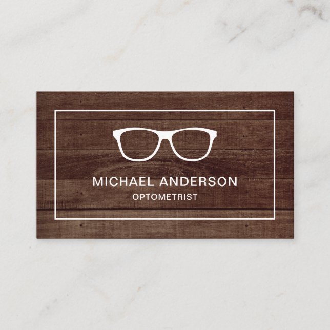 Rustic Wood Eyeglasses Eye Doctor Optometrist Business Card (Front)