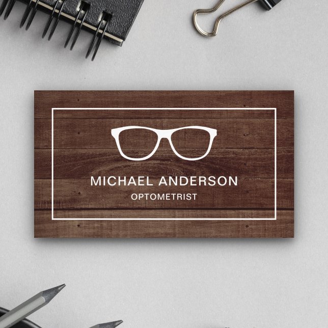 Rustic Wood Eyeglasses Eye Doctor Optometrist Business Card (Creator Uploaded)
