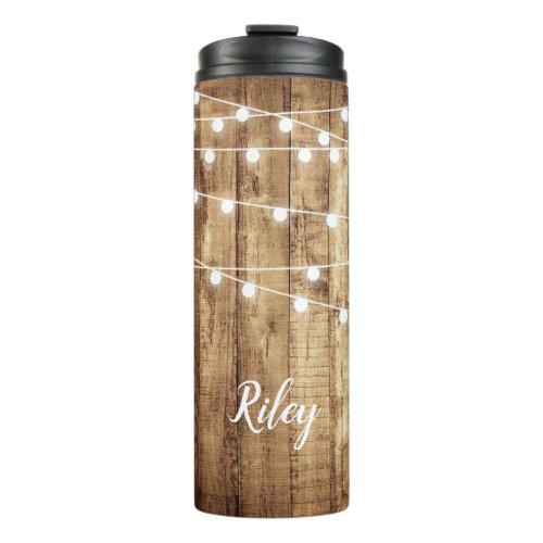 Rustic Wood Fairy Light Custom Stainless Steel Thermal Tumbler