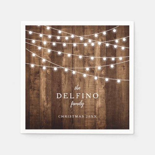 Rustic Wood Fairy Light Family Holiday Party Paper Napkins