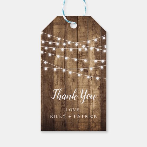 Rustic Wood Fairy Light Wedding Favor Thank You Gift Tags