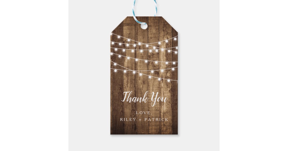 Rustic Wood Fairy Light Wedding Favor Thank You Gift Tags | Zazzle