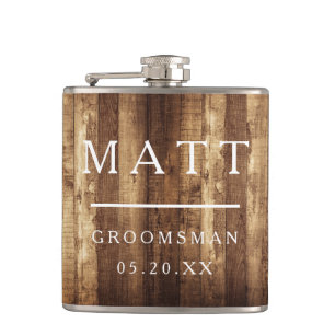 Rustic Wood & Fairy Lights Bridal Party Team Groom Flask
