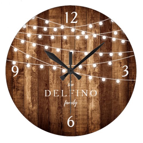 Rustic Wood Fairy Lights Farmhouse Kitchen Custom Large Clock