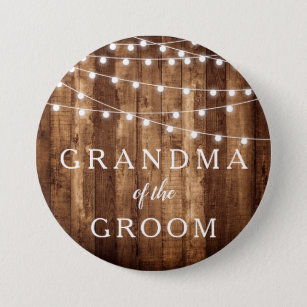 Rustic Wood Fairy Lights Grandma of the Groom Gift Button