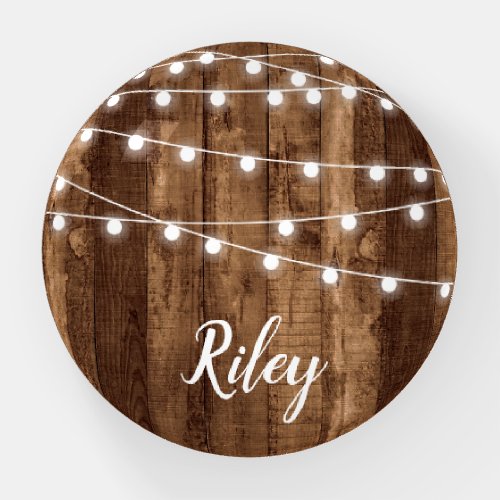 Rustic Wood  Fairy Lights Personalized Glass Paperweight
