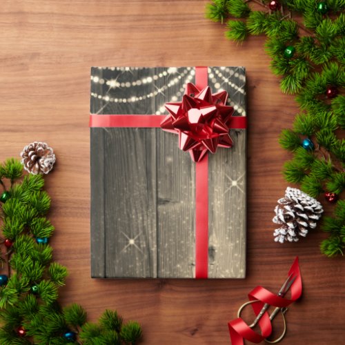 Rustic Wood Fairy Lights Sparkle Christmas Wrapping Paper