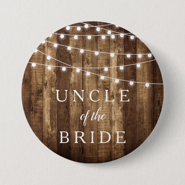 Rustic Wood & Fairy Lights Uncle of the Bride Gift Button (Front)
