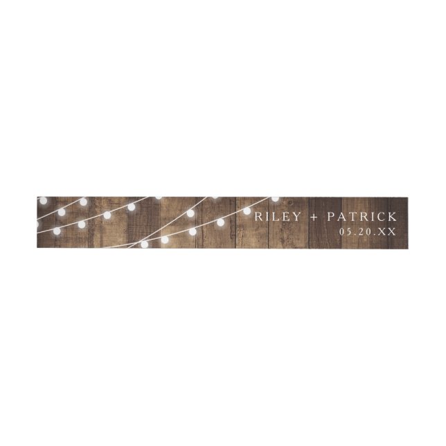 Rustic Wood & Fairy Lights Wedding Invitation Wrap Around Address Label (Individual)