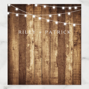 Rustic Wood & Fairy Lights Wedding Monogram Custom Envelope Liner