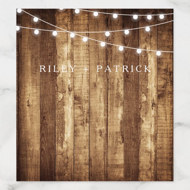 Rustic Wood & Fairy Lights Wedding Monogram Custom Envelope Liner (Design)
