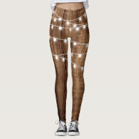 Rustic Wood & Fairy Lights Womens Custom Leggings