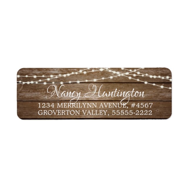 Rustic Wood Fairy String Lights Elegant Script Label (Front)