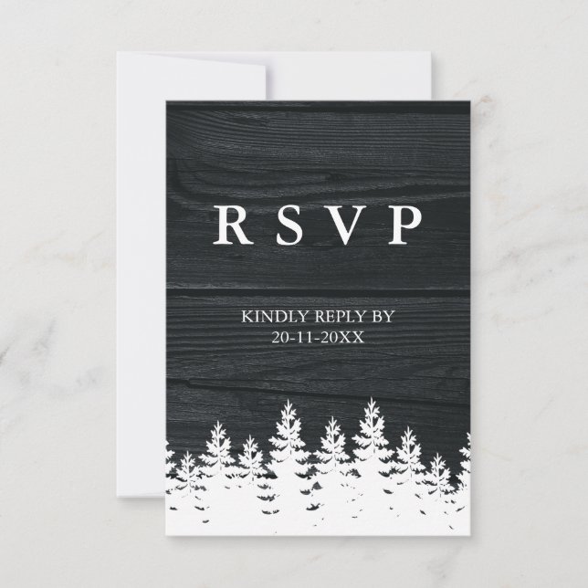 Rustic Wood Fall Autumn Winter Wedding QR Code RSVP Card (Front)