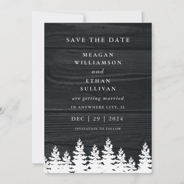 Rustic Wood Fall Autumn Winter Wedding QR Code Save The Date (Front)