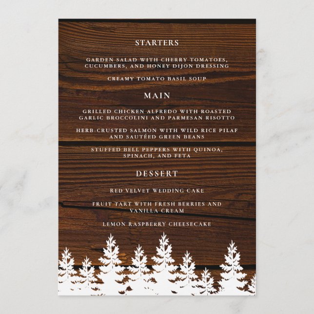 Rustic Wood Fall Autumn Winter Wedding Table Menu (Front)