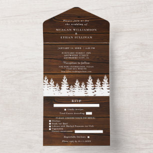 Rustic Wood Fall Autumn Winter Wedding With RSVP All In One Invitation