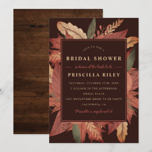 Rustic wood fall brown floral bridal shower invitation