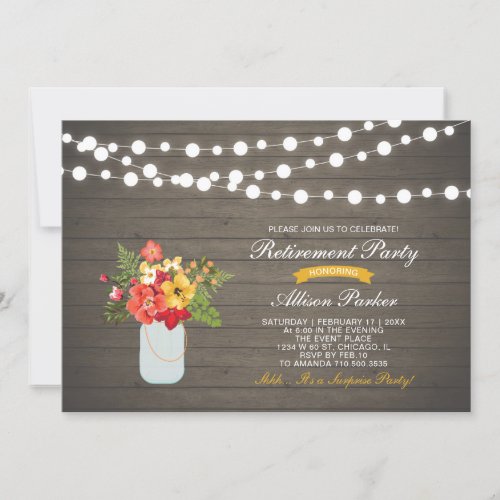 Rustic Wood Fall Floral Surprise Retirement Party Invitation