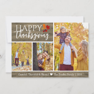 Rustic Wood Fall Happy Thanksgiving family photo Holiday Card