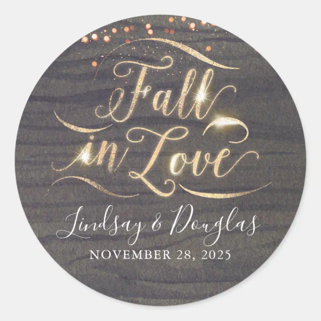 Rustic Wood Fall in Love Autumn Wedding Classic Round Sticker | Zazzle