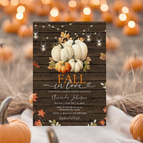 Rustic Wood Fall in Love Pumpkin Bridal Shower  Invitation