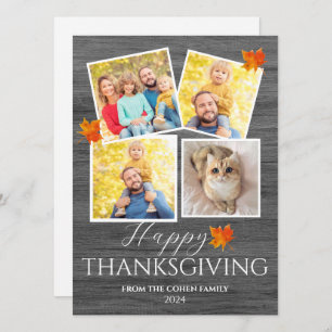 Rustic Wood Fall Leaves thanksgiving family photo Holiday Card
