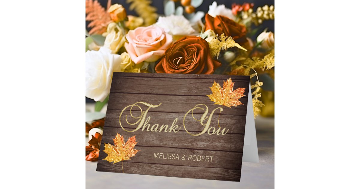 Rustic Wood Fall Orange Wedding Thank You Card | Zazzle