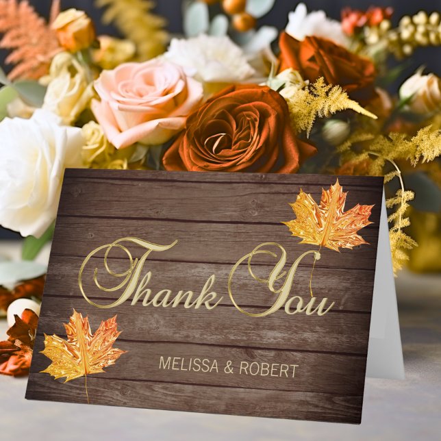 Rustic Wood Fall Orange Wedding Thank You Card (Rustic Wood Fall Orange Wedding Thank You)