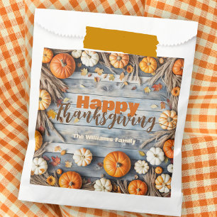 Rustic Wood Fall Pumpkins and Leaves Thanksgiving Favor Bag