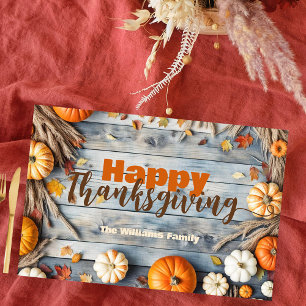 Rustic Wood Fall Pumpkins Autumn Leaves Placemat