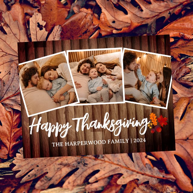 Rustic Wood Fall Simple thanksgiving family photo Holiday Postcard (Creator Uploaded)
