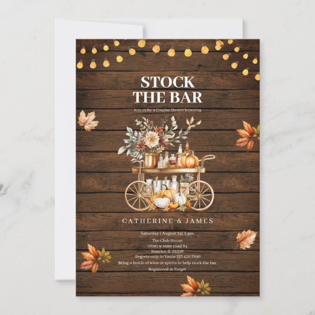 Rustic Wood Fall String lights Stock The Bar  Invitation (Front)