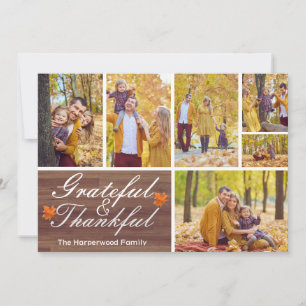 Rustic Wood Fall thanksgiving family photo collage Holiday Card