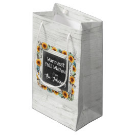 Rustic Wood Fall Thanksgiving Sunflower Pumpkins Small Gift Bag