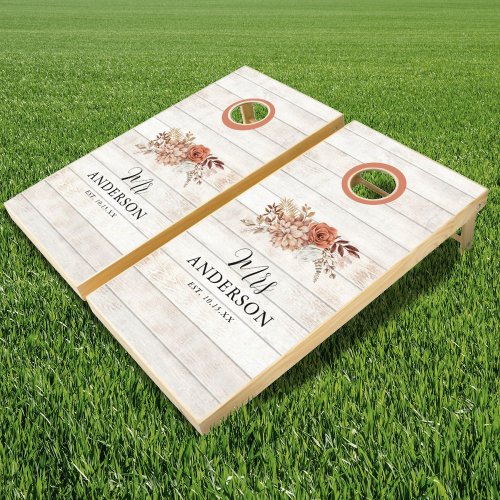 Rustic Wood Fall Wedding Mr Mrs Cornhole Set