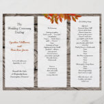 Rustic Wood Fall Wedding Tri-Fold Program<br><div class="desc">Rustic wood,  tree bark,  fall leaves wedding program to fold into thirds.  Quality letterhead paper with red leafy branches and wood background.  Use templates in three areas to customize your own ceremony program. Fold after purchase.</div>