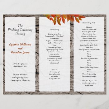 Rustic Wood Fall Wedding Tri-fold Program by fallcolors at Zazzle