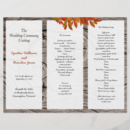 Rustic Wood Fall Wedding Tri-fold Program