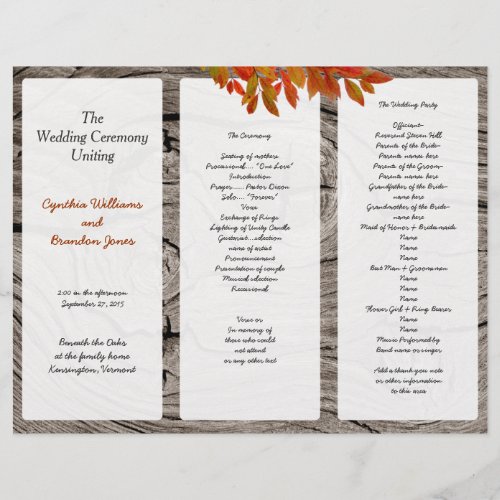 Rustic Wood Fall Wedding Tri_Fold Program