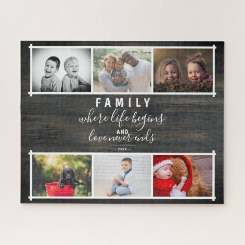 Rustic Wood Family 6 Photo Collage Jigsaw Puzzle