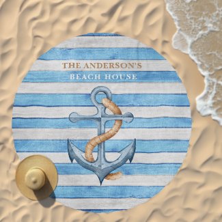 Rustic Wood Family Beach House Nautical Stripes